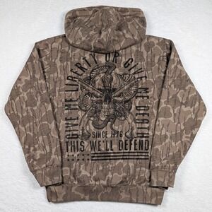 Howitzer Hoodie Mens Small Camo Patriot Give Me Liberty Skull Graphic Military